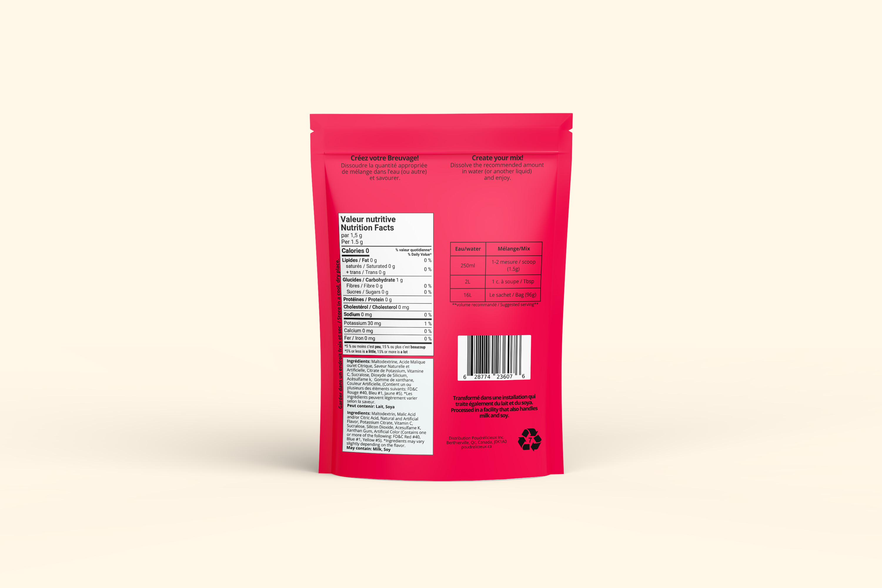 Cerise | Mélange à boisson sans sucre | 64 portions